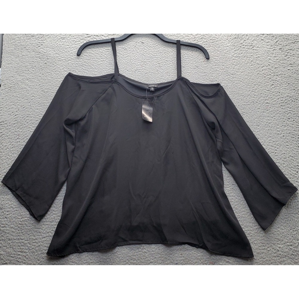 Torrid Blouse Top Womens 00 Black Chiffon Lined Long Sleeve Cold Shoulder